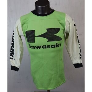 Vintage Kawasaki Lime Green Racing Jersey‎ Size S Rare Long Sleeve
